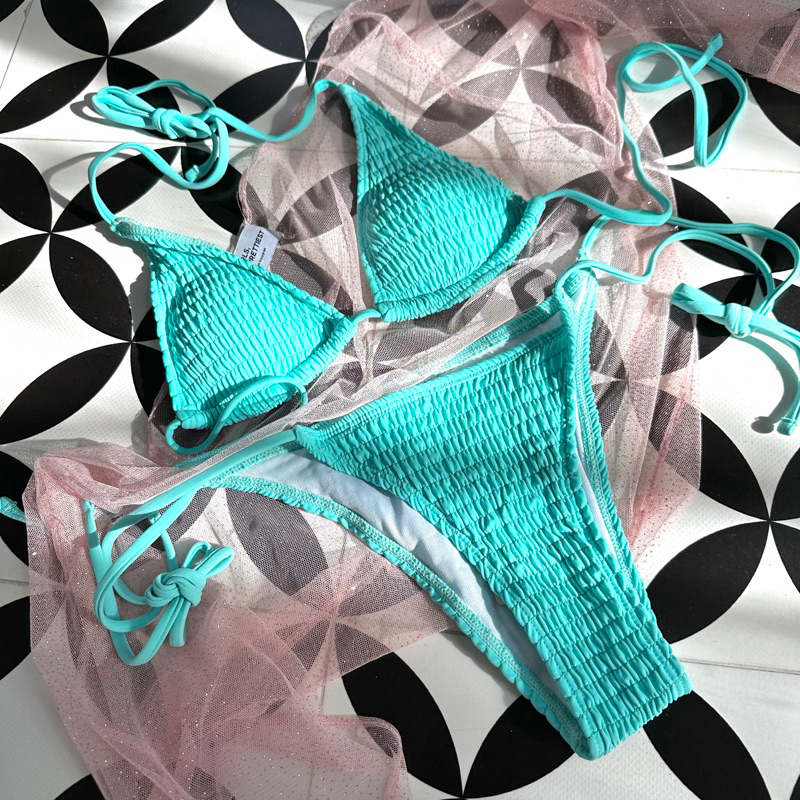 bikini 2 mảnh nhung màu xanh mint xinh xắn BIBI