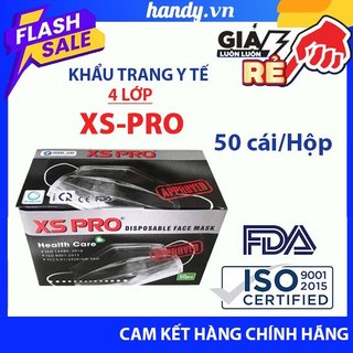 [ Hộp 50 cái ] Khẩu trang Y TẾ XS PRO Xám _ Khẩu trang Than hoạt tính với 4 lớp kháng khuẩn