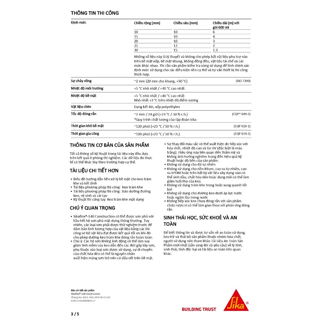 Keo trám khe đàn hồi vĩnh viễn, trám nứt cho tường và sàn - Sikaflex-140 Construction