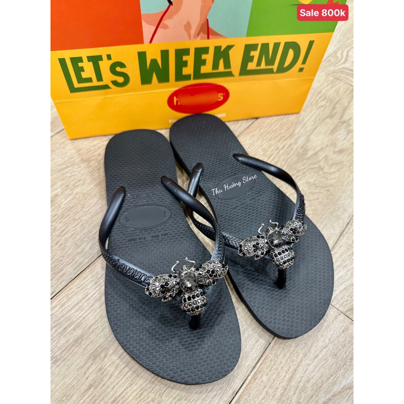 Thu Hường Store - Dép Nữ Slim Đen Đính Ong Lux