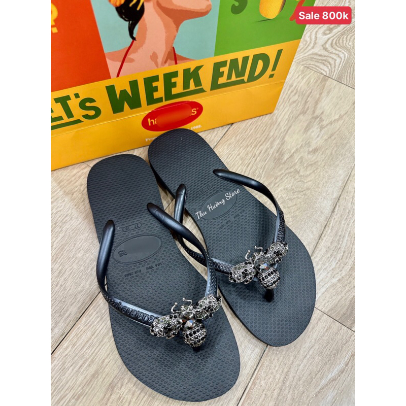 Thu Hường Store - Dép Nữ Slim Đen Đính Ong Lux