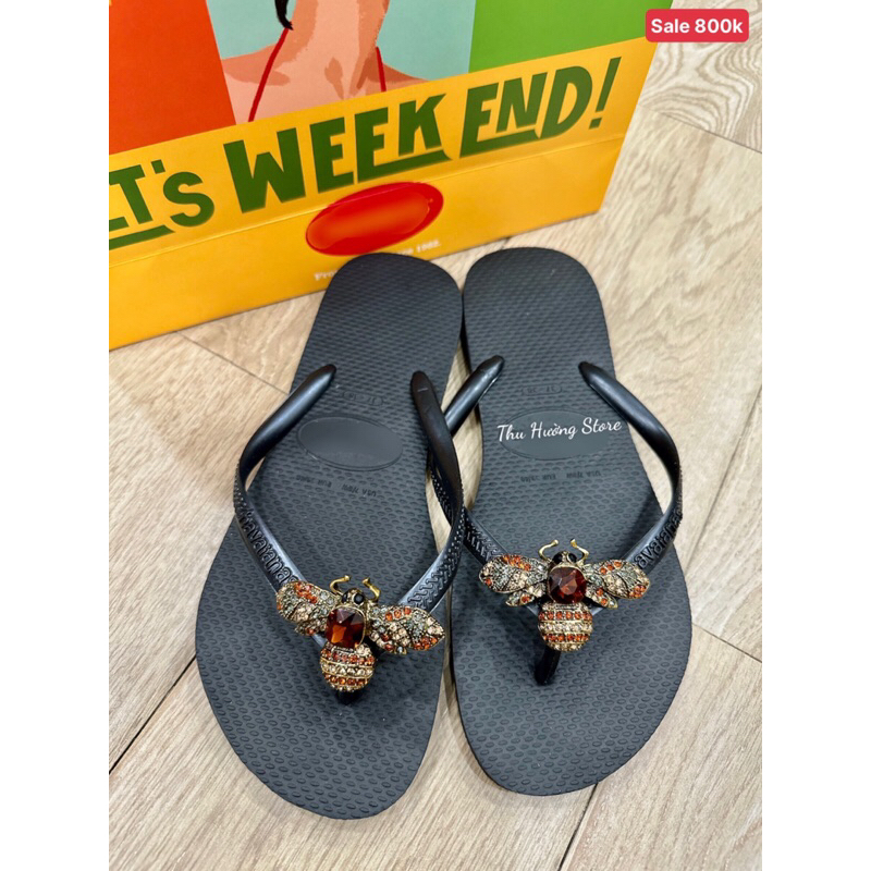 Thu Hường Store - Dép Nữ Slim Đen Đính Ong Lux