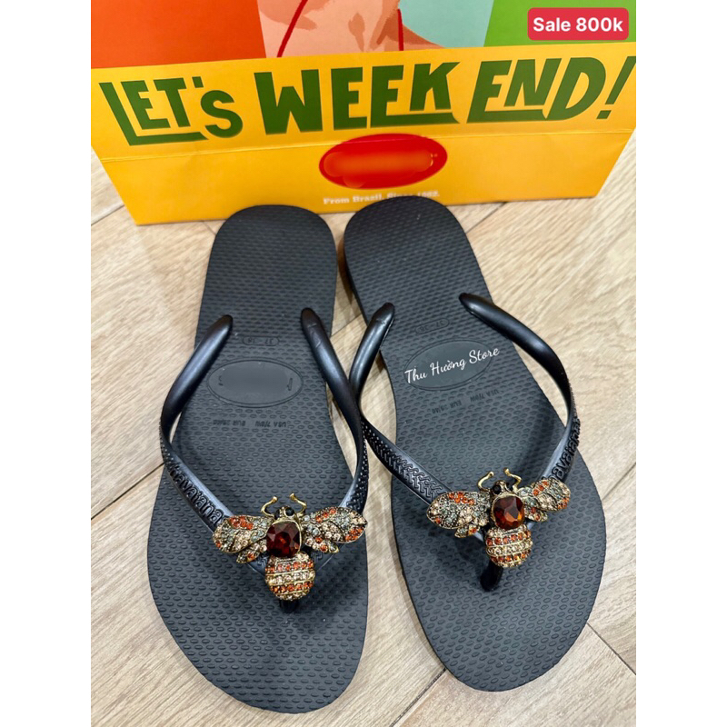 Thu Hường Store - Dép Nữ Slim Đen Đính Ong Lux