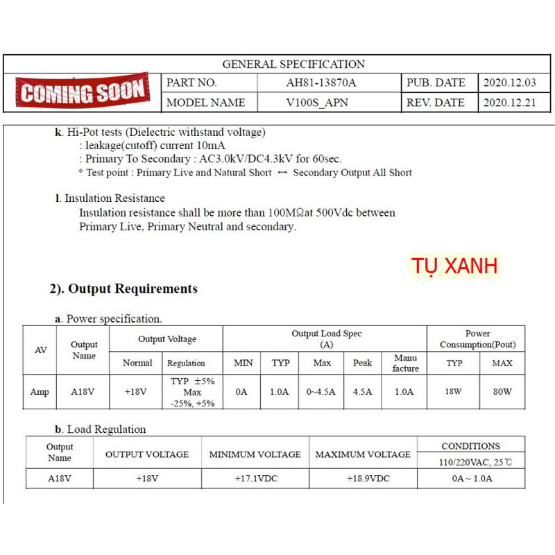 MẠCH NGUỒN 220V. 18V 7A