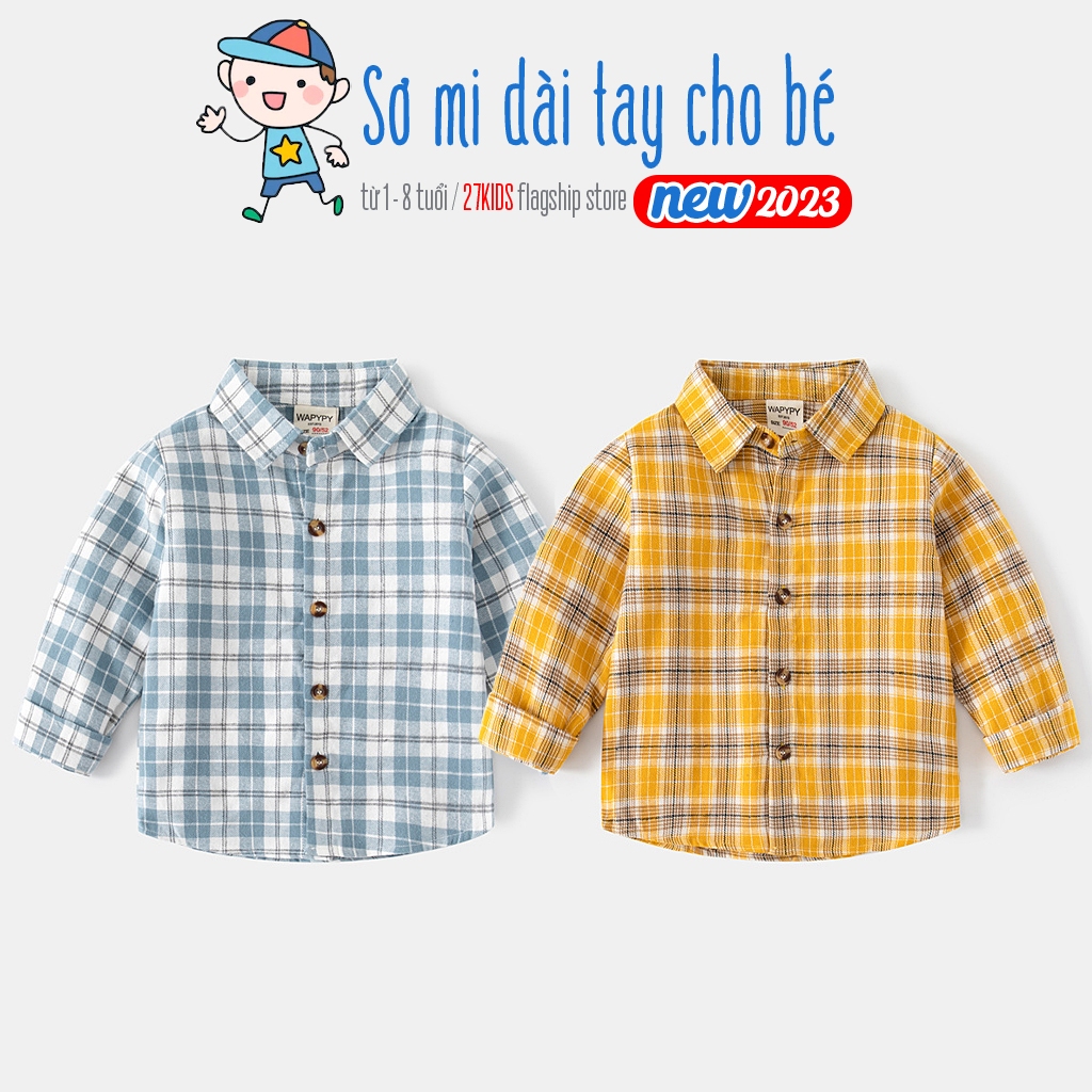 Áo sơ mi cho bé WAPYPY áo sơ mi dài tay bé trai hoạ tiết kẻ caro thu đông 2023