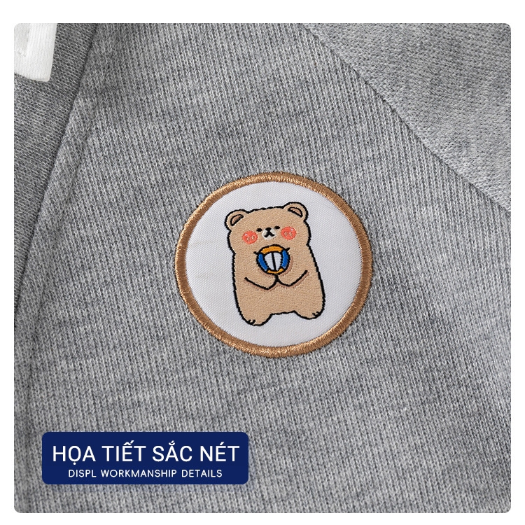 Áo Cardigan cho bé WELLKIDS áo khoác len bé trai phối cổ sơ mi họa tiết gấu đáng yêu thu đông 2023