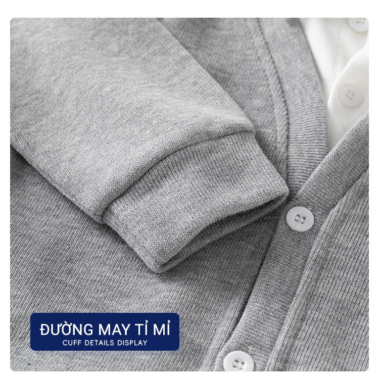 Áo Cardigan cho bé WELLKIDS áo khoác len bé trai phối cổ sơ mi họa tiết gấu đáng yêu thu đông 2023