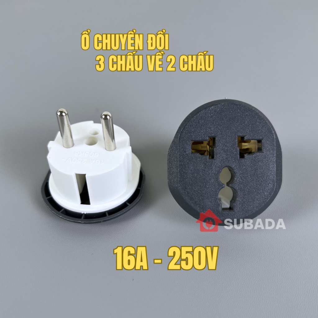 Ổ chuyển đổi 3 chấu về 2 chấu 2500-4000W chống cháy Subada Dùng với mọi chân cắm đa năng bảo hành 12 tháng OCD32N