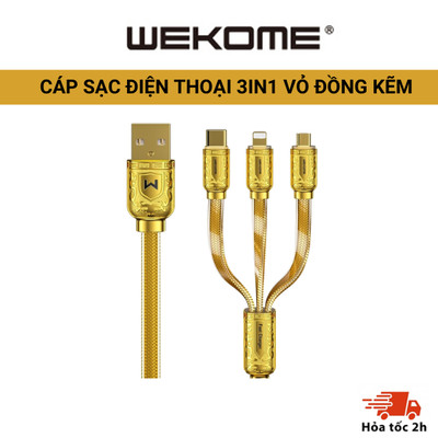 Cáp sạc điện thoại  , 3 in 1 vỏ đồng kẽm cao cấp dành cho iph/samsung/oppo/xiaomi/...