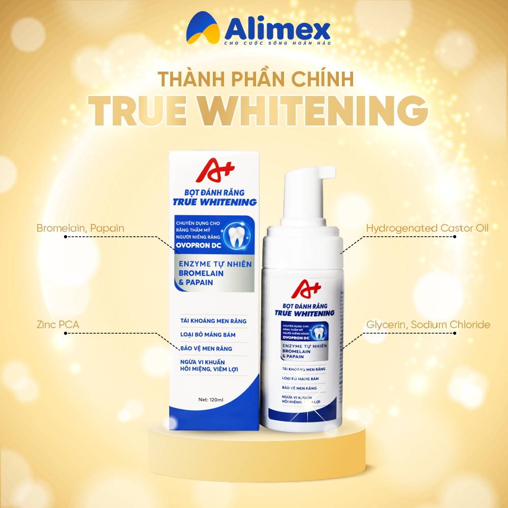 Bọt Đánh Răng True Whitening A+ Cho Răng Chắc Khỏe, Tặng Kèm Bàn Chải Kẽ Khi Mua Sản Phẩm