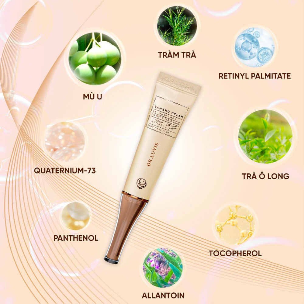 Bộ 2 kem mụn Mù U - Tamanu Cream, Sữa rửa mặt Olong Gel Dr.Luvis