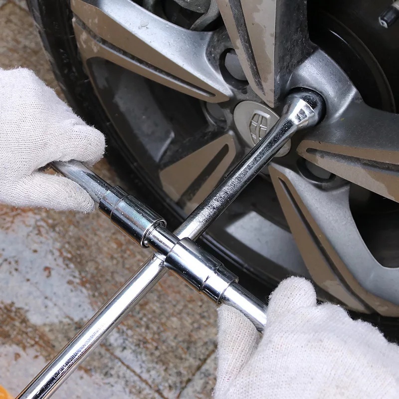 Bộ cờ lê 4 đầu gấp chéo thay lốp, cờ lê đa năng tháo bánh xe hơi