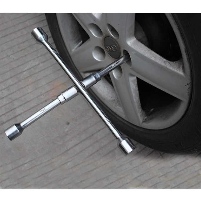 Bộ cờ lê 4 đầu gấp chéo thay lốp, cờ lê đa năng tháo bánh xe hơi
