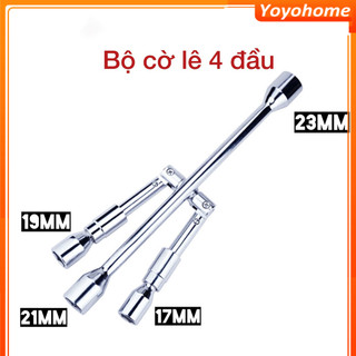 Bộ cờ lê 4 đầu gấp chéo thay lốp, cờ lê đa năng tháo bánh xe hơi