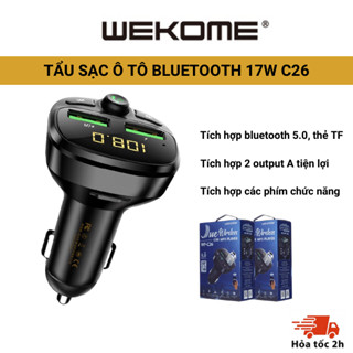 Tẩu Nghe Nhạc C26 WEKOME Bluetooth Kiêm Sạc Điện Thoại Đa Năng Cho Ô Tô, Hỗ trợ chơi nhạc qua thẻ nhớ và USB