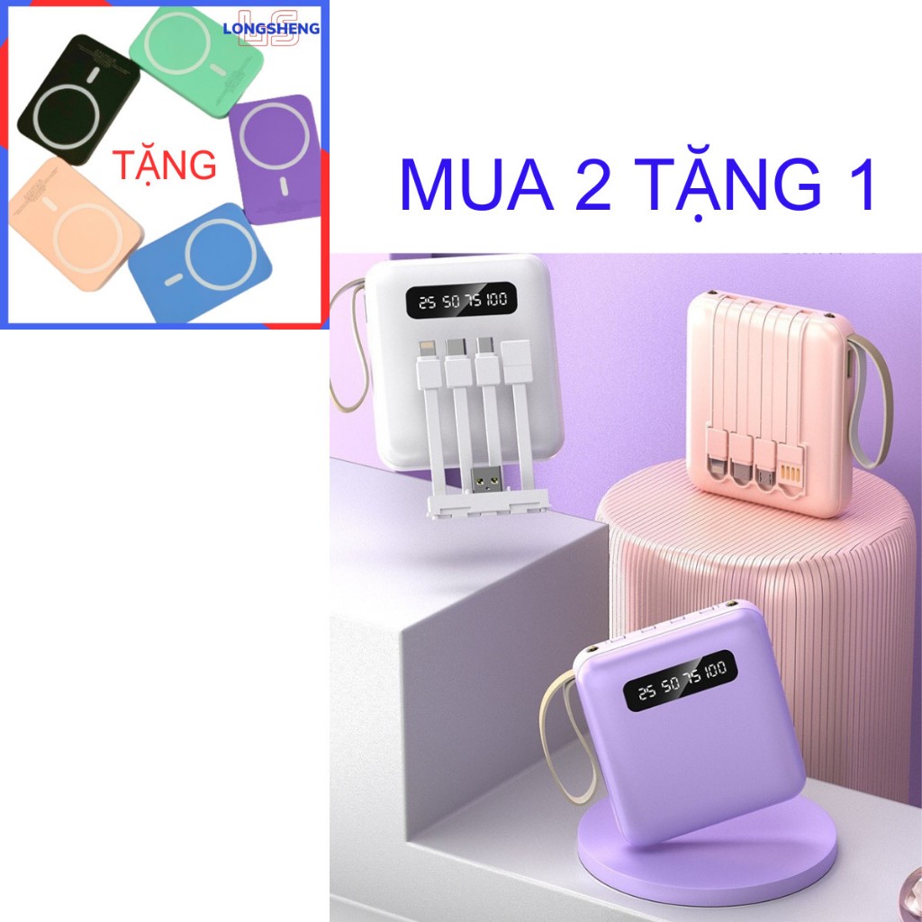 Sạc Dự Phòng Mini 10000mAh 4 Cổng Tiện Lợi Màu Sắc Ngọt Ngào Có Đèn Led và Đèn Pin