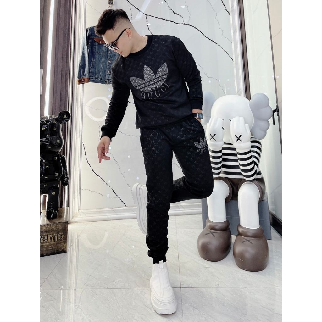 Bộ nỉ bóng ép vân logo thêu viền BND51 sang trọng