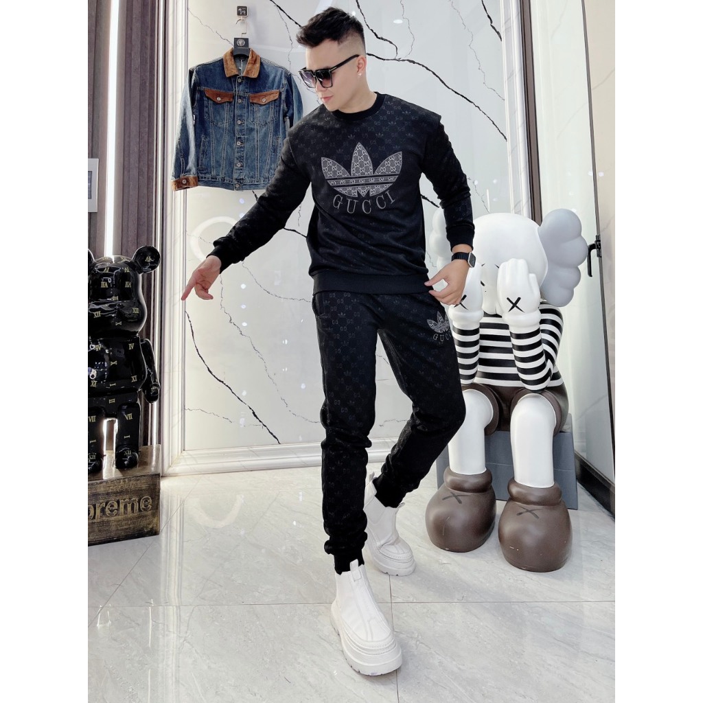 Bộ nỉ bóng ép vân logo thêu viền BND51 sang trọng