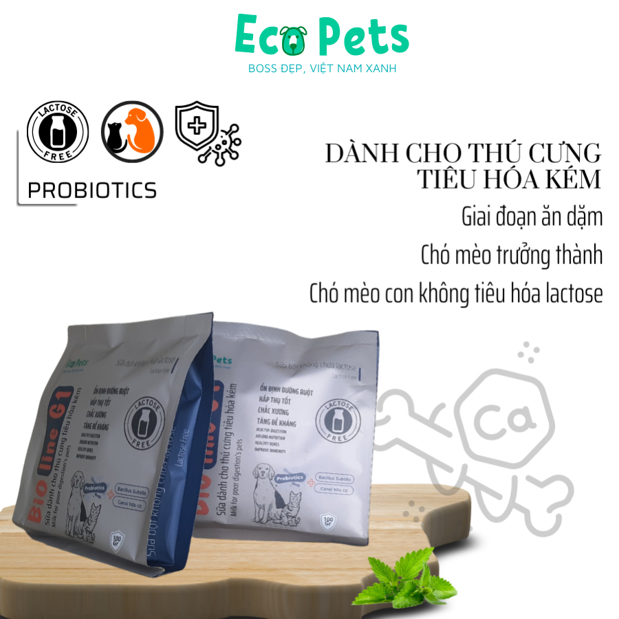 Sữa bột cho chó mèo BIOLINE G1 ECOPETS sữa dê hòa tan cung cấp dinh dưỡng canxi cho mèo con mèo bầu 100GR