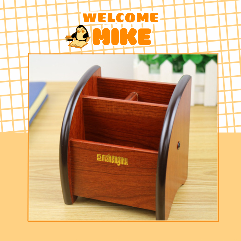 Hộp đựng bút để bàn cao cấp kệ cắm viết bằng gỗ khay để đồ văn phòng phẩm - ống cắm bút - MIKE STORE