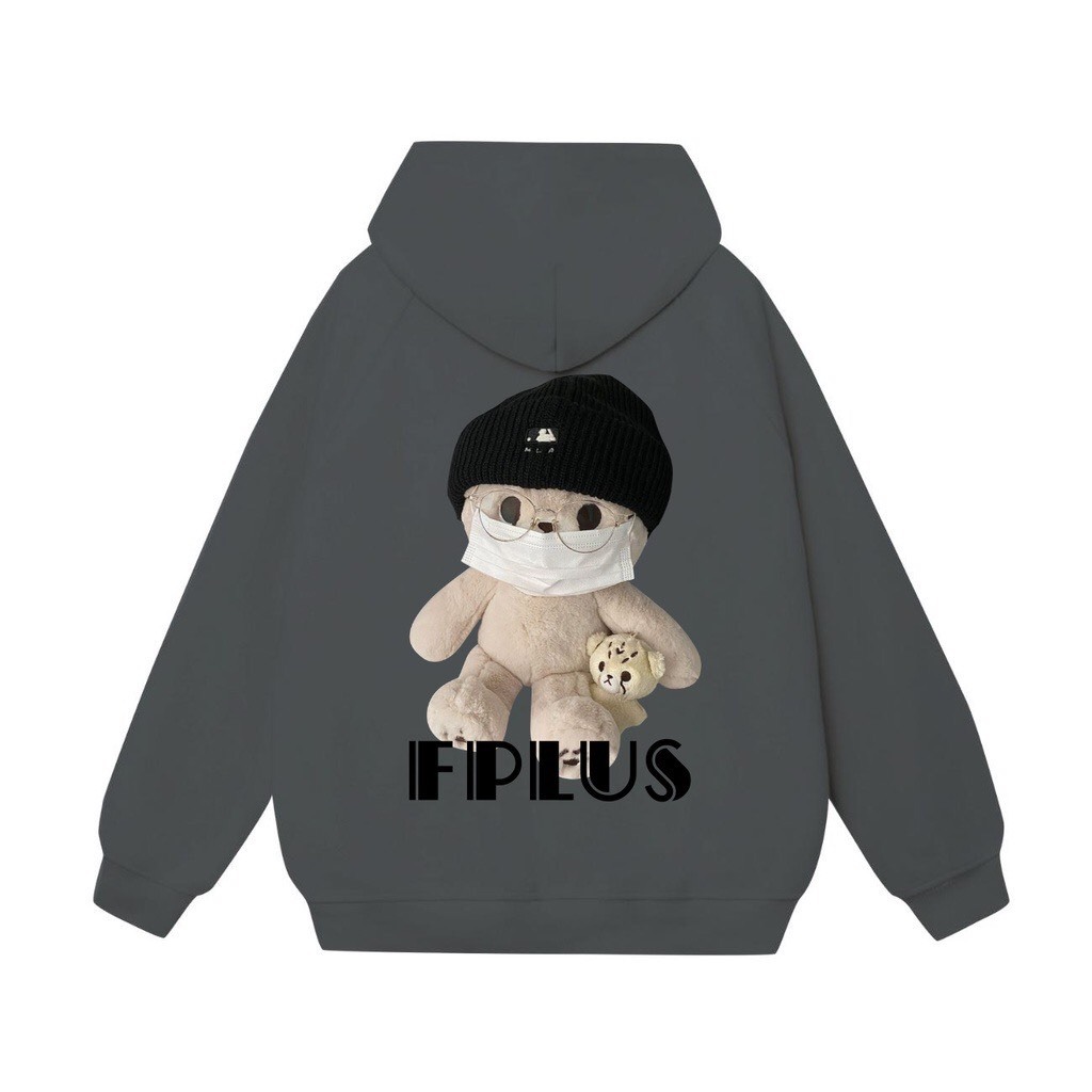 Áo Hoodie Gấu đeo khẩu trang nam nữ form rộng, áo mũ 2 lớp đôi, cặp mùa đông unisex vải nỉ cotton ấm áp