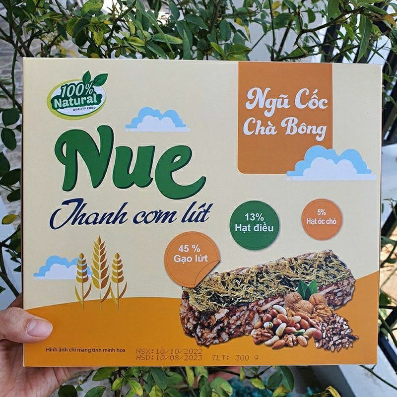THANH CƠM GẠO LỨT Nue MIX NGŨ CỐC CHÀ BÔNG DINH DƯỠNG(hộp 12 thanh)
