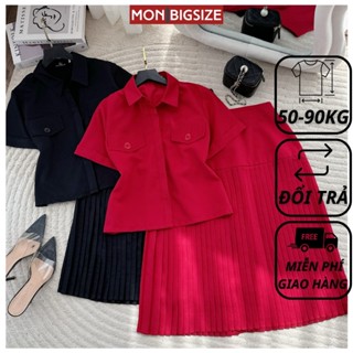 Set đồ bộ bigsize nữ dự tiệc đi chơi sang chảnh kiểu sơ mi chân váy MON big size 50 - 90kg