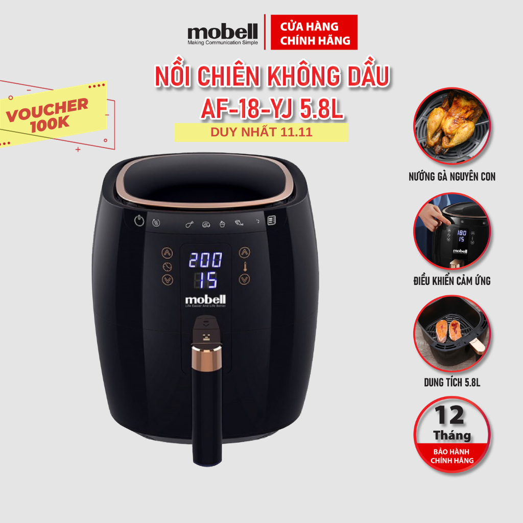 Nồi Chiên Không Dầu 5.8L mobell AF-18-YJ Cảm Ứng Điện Tử Menu Sẵn