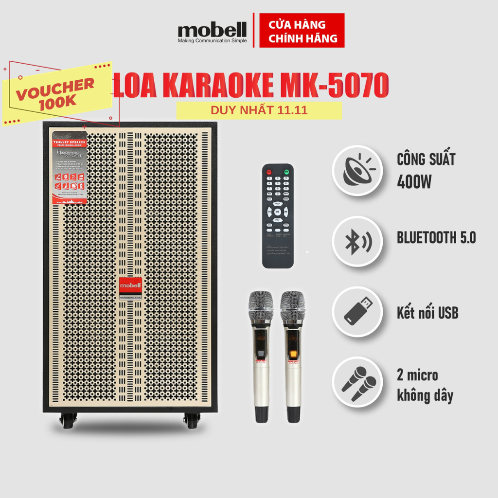 Loa kéo bluetooth Mobell  5070-OL đa dạng kết nối công suất lớn 400W bảo hành 12 tháng