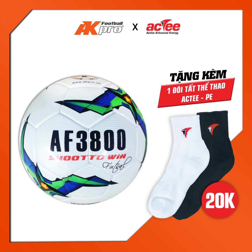 Bóng đá Futsal AKpro AF3800 màu Trắng - Công nghệ ACENTECpro - Tặng kim bơm - Chính hãng