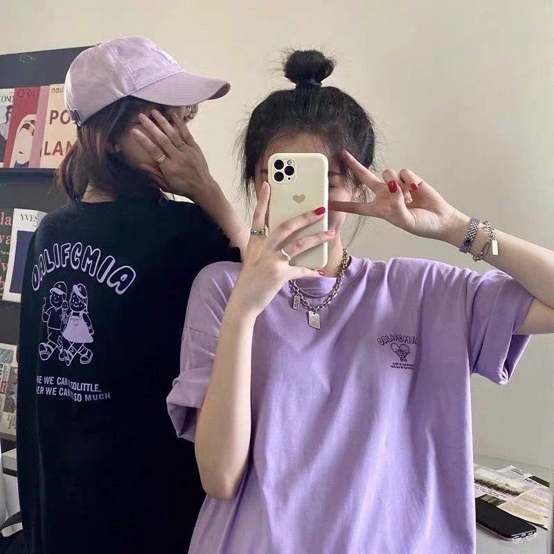 Áo phông rộng tay lỡ đen - tím hình