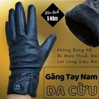 Găng Tay Da Cừu Nam Cài Khuy Màu Đen Mỏng Nhẹ Đi Mưa Thoải Mái, Dễ Lái Xe - Không Bong Nổ - Bảo Hành Da Thật 5 Năm