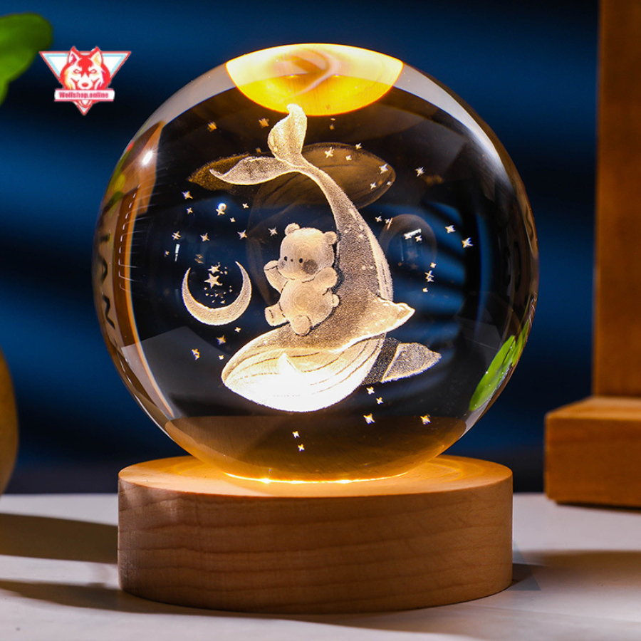 Đèn ngủ 3D quả cầu pha lê phát sáng, quà tặng ý nghĩa, đèn trang trí phòng ngủ, bàn làm việc