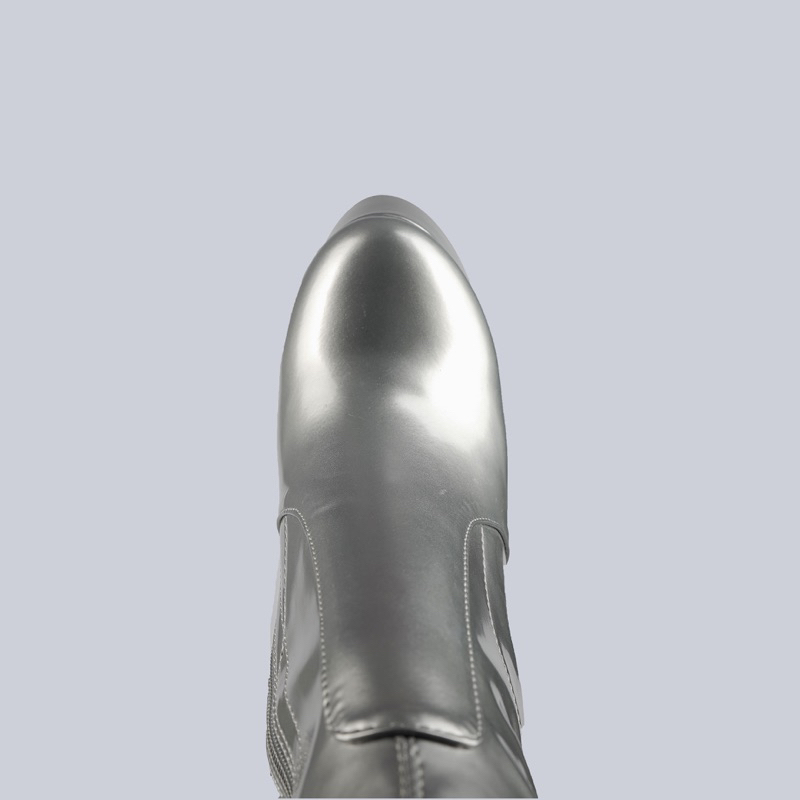 SẴN 39 BOOT BẠC DA LÌ CAO 15CM GÓT TRỤ DÀI QUA GỐI LÓT LÔNG CHỐNG THẤM HÚT MỒ HÔI