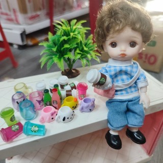 các chai trà xanh,ly starbuck mini đồ chơi trang trí cho búp bê
