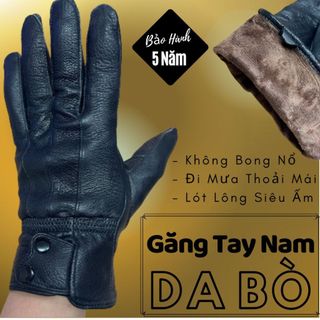 Găng Tay Da Bò Cài 2 Khuy Nam Màu Đen Đi Mưa Thoải Mái, Dễ Lái Xe - Không Bong, Không Nổ - Bảo Hành Da Thật 5 Năm