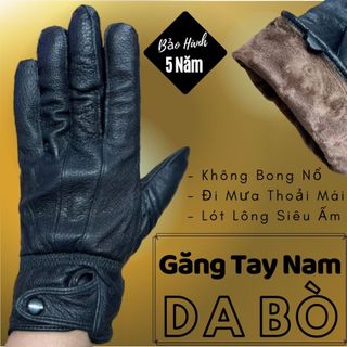 Găng Tay Da Bò 1 Khuy Nam Màu Đen - Bảo Hành Da Thật 5 Năm - Không Bong Nổ  - Đi Mưa Thoải Mái, Dễ Lái Xe