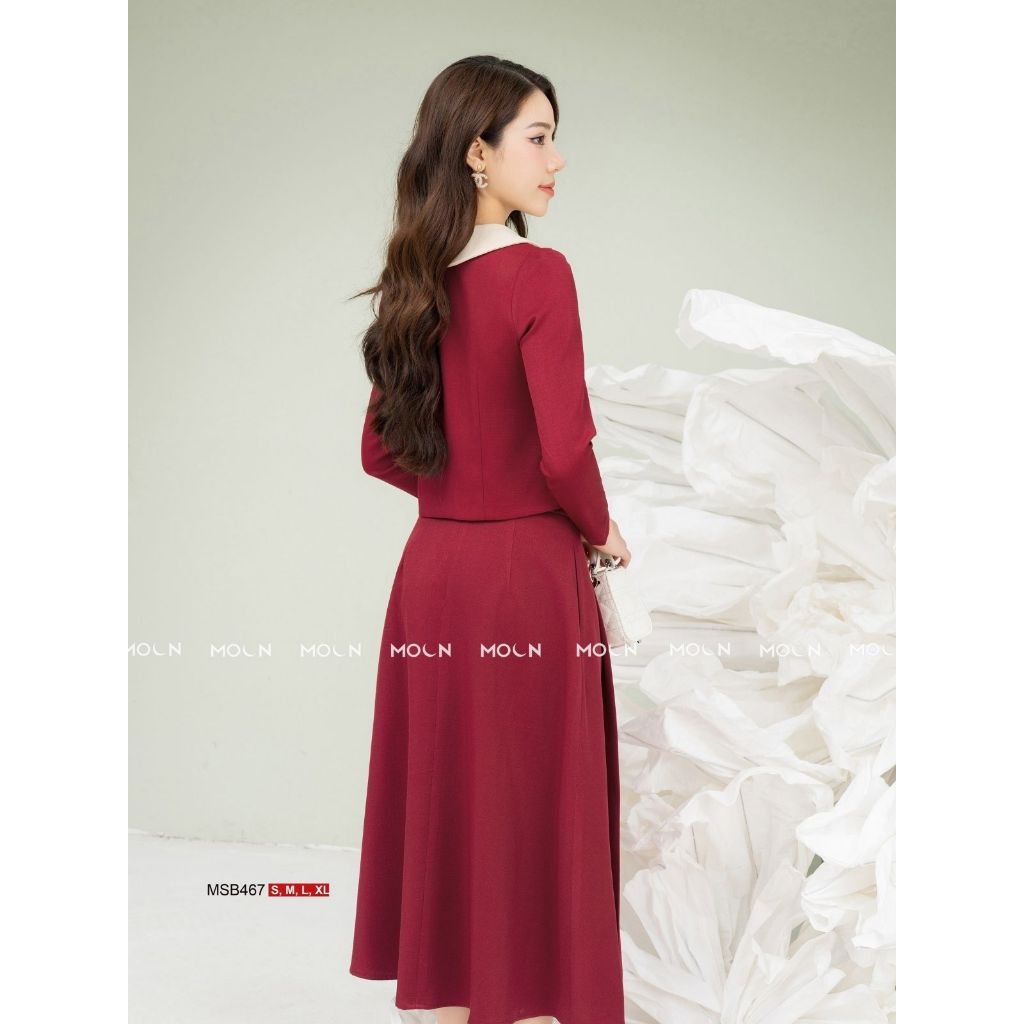 Set bộ chân váy áo sơ mi nữ, áo dáng ngắn cổ sen sang chảnh mix chân váy xếp ly basic chất tex chun MSB467 Moon