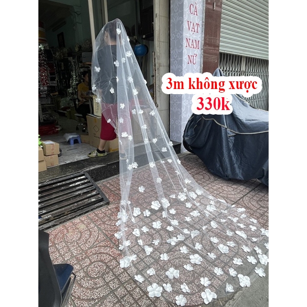 Voan cô dâu dài 3m đính hoa rơi mẫu voan trùm đầu không xược