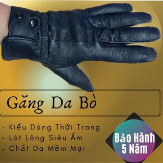 Găng Tay Da Bò 2 Khuy Nam Màu Đen - Bảo Hành Da Thật 5 Năm - Đi Mưa Thoải Mái, Dễ Lái Xe - Không Bong Nổ