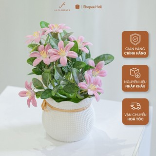 Chậu hoa nguyệt quế có quai nhiều màu lụa cao cấp la floresta - hoa lụa decor trang trí
