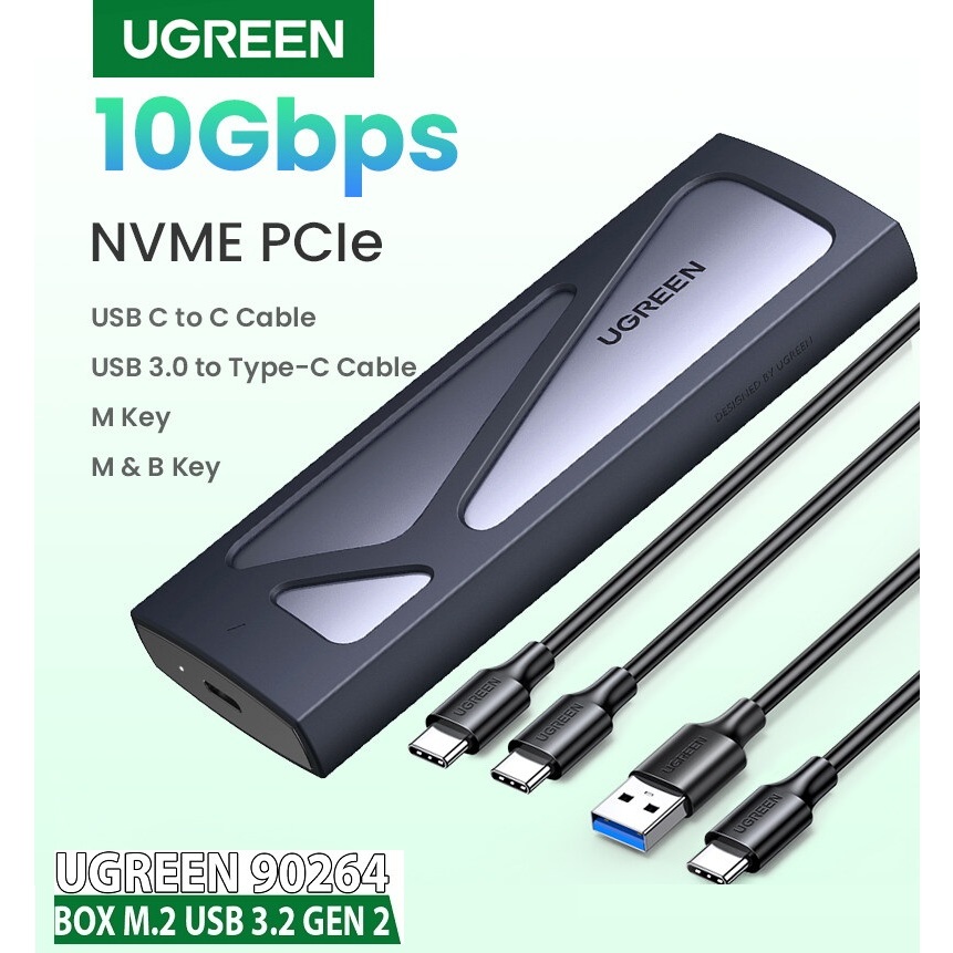 Box ổ cứng M.2 hỗ trợ ổ cứng M2 SATA/NVMe với máy tính qua cổng USB Ugreen 90264 - Hàng Chính Hãng