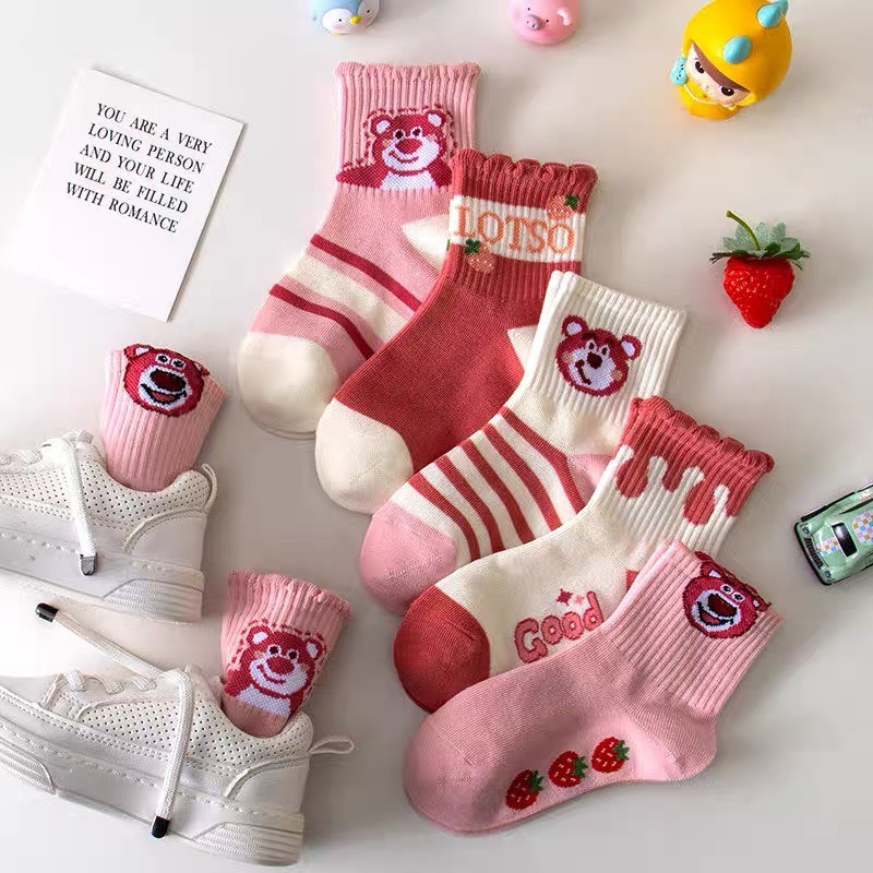 Set 5 Đôi Tất Cotton Gấu Dâu Good Cổ Cao Sợi Bông Mềm Mại Thoáng Khí Siêu Hot Te23 Phanngoc06