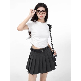 Áo croptop trơn tay ngắn RISHIMA vạt bầu, kiểu nhún eo
