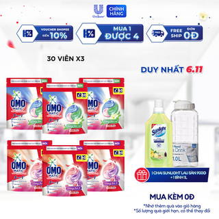 Combo 3 túi viên giặt tiện lợi OMO 3 trong 1 (30 viên/túi)