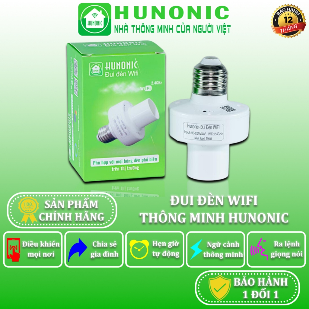 Đui Đèn Wifi Hunonic, Hẹn Giờ Tự Động, Điều Khiển Từ Xa Qua Điện Thoại - HNSPWF