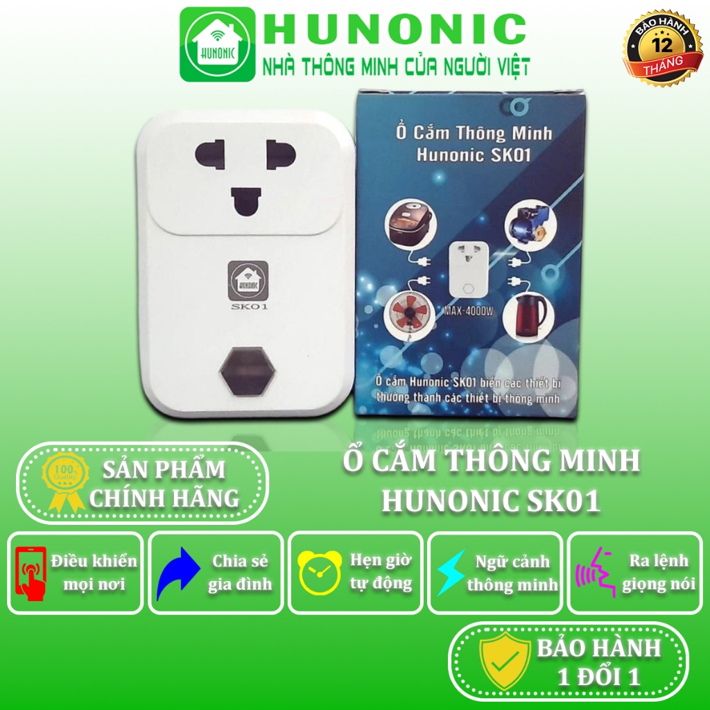 Ổ Cắm Wifi Thông Minh Hunonic, Ổ Cắm Hẹn Giờ Điều Khiển Từ Xa Bằng Điện Thoại - SK01