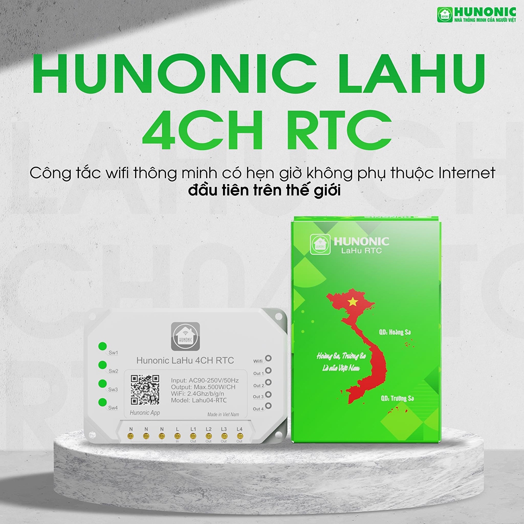 Công Tắc Thông Minh Wifi Hunonic, Công Tắc Hẹn Giờ Không Cần Internet Lahu RTC - LAHU04 RTC