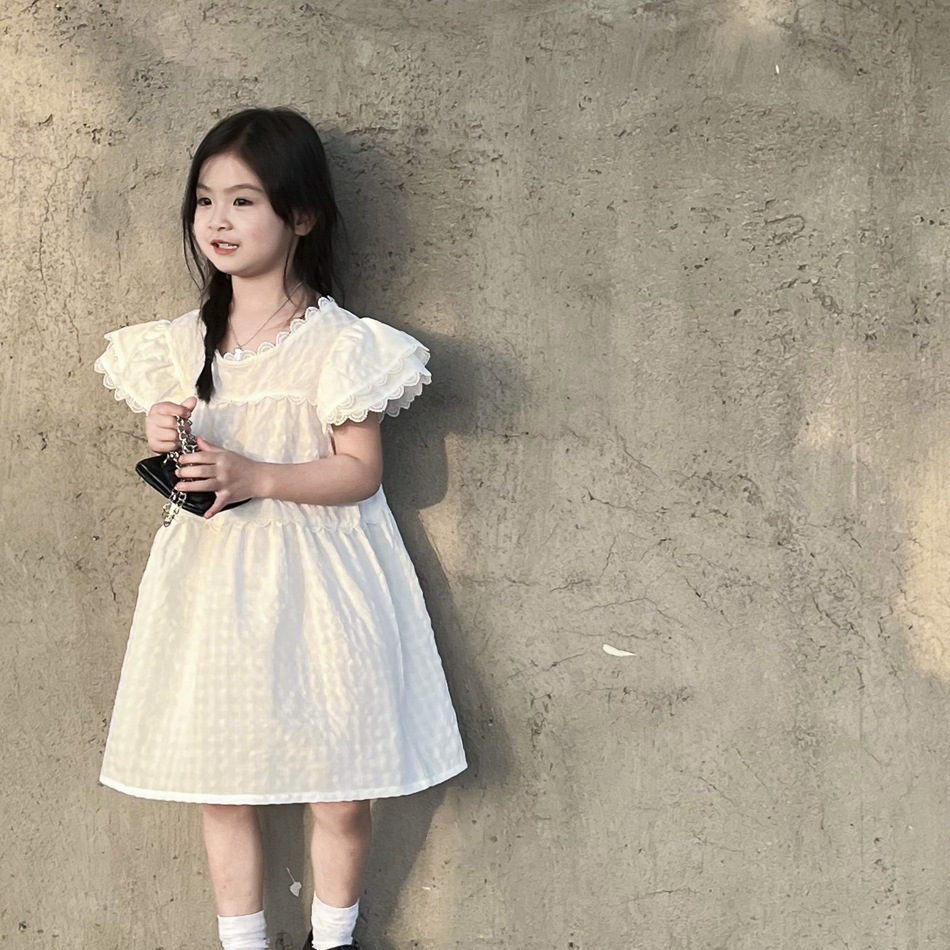 Váy Xô Trắng  Bé Gái Tay Cánh Tiên Viền Ren Xinh Xắn
