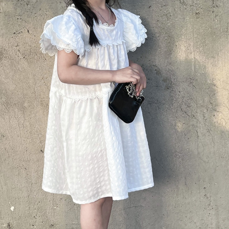 Váy Xô Trắng  Bé Gái Tay Cánh Tiên Viền Ren Xinh Xắn